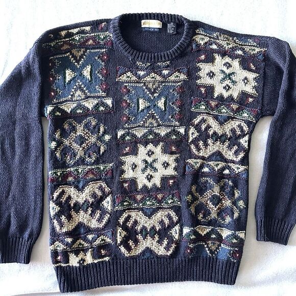 Haus‎ Norway XL Hand Knitted Sweater Night Fall Combo Blue Grandpa Nordic - Picture 1 of 12